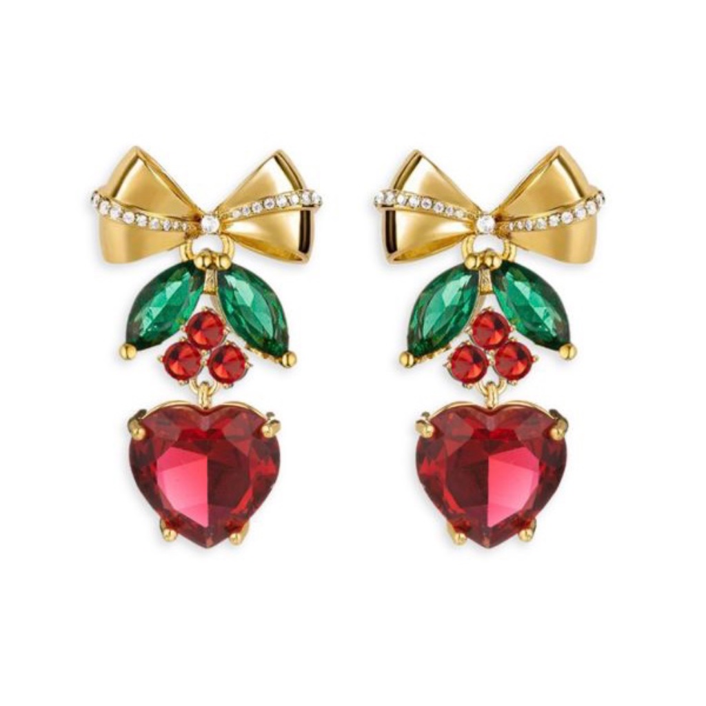 Luxe Mistletoe 14k Goldplated Cubic Zirconia Heart Bow Drop Earrings Luxe Mistletoe 14k Goldplated Cubic Zirconia Heart Bow Drop Earrings